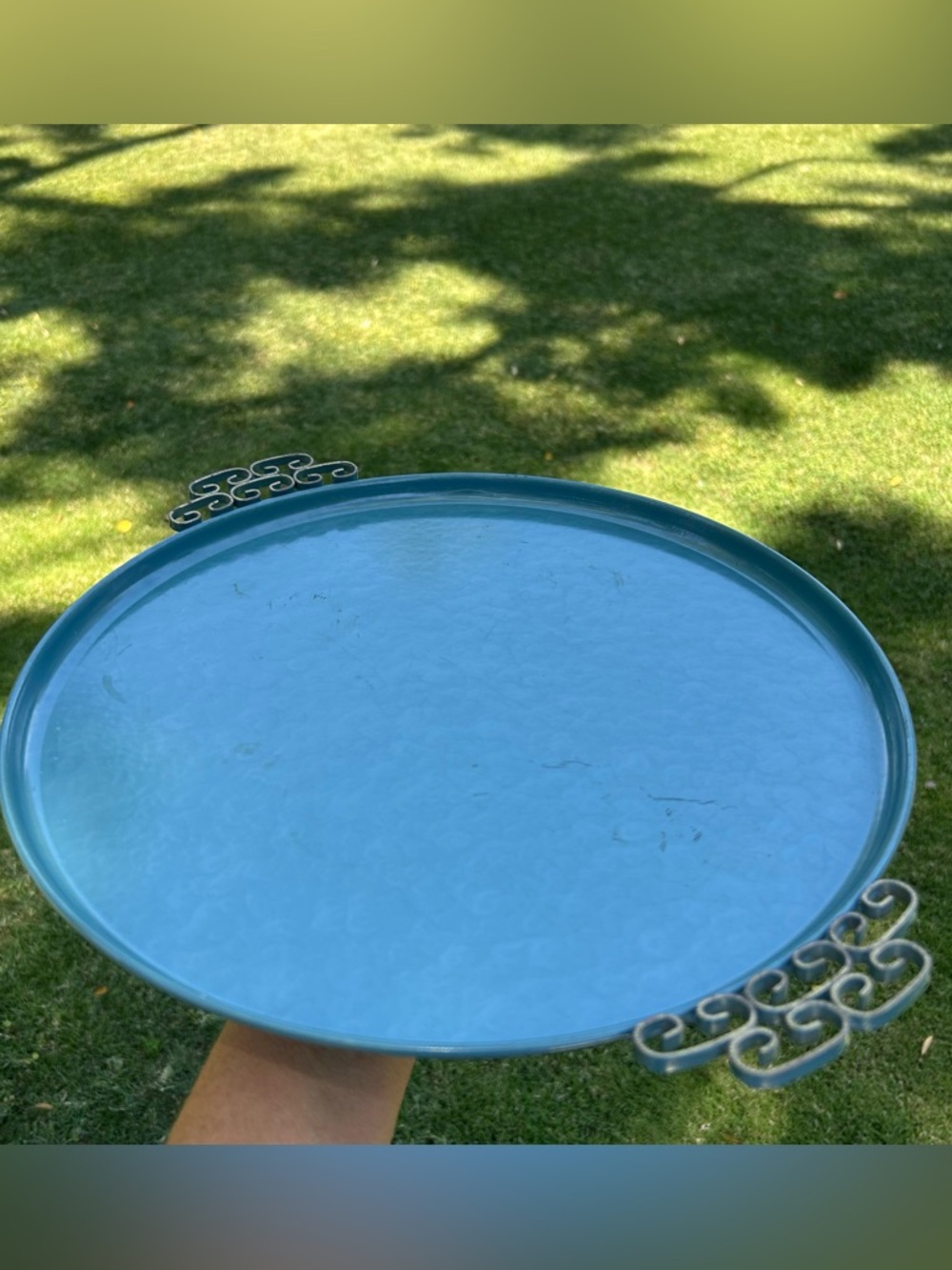 Mid-Century Vintage Round Moire Glaze Kyes Tray | Glazed Blue
